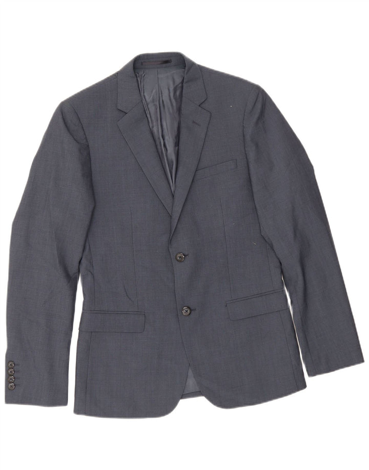 Giacca blazer slim fit da uomo Dkny a 2 bottoni UK 36 piccola in lana blu navy
