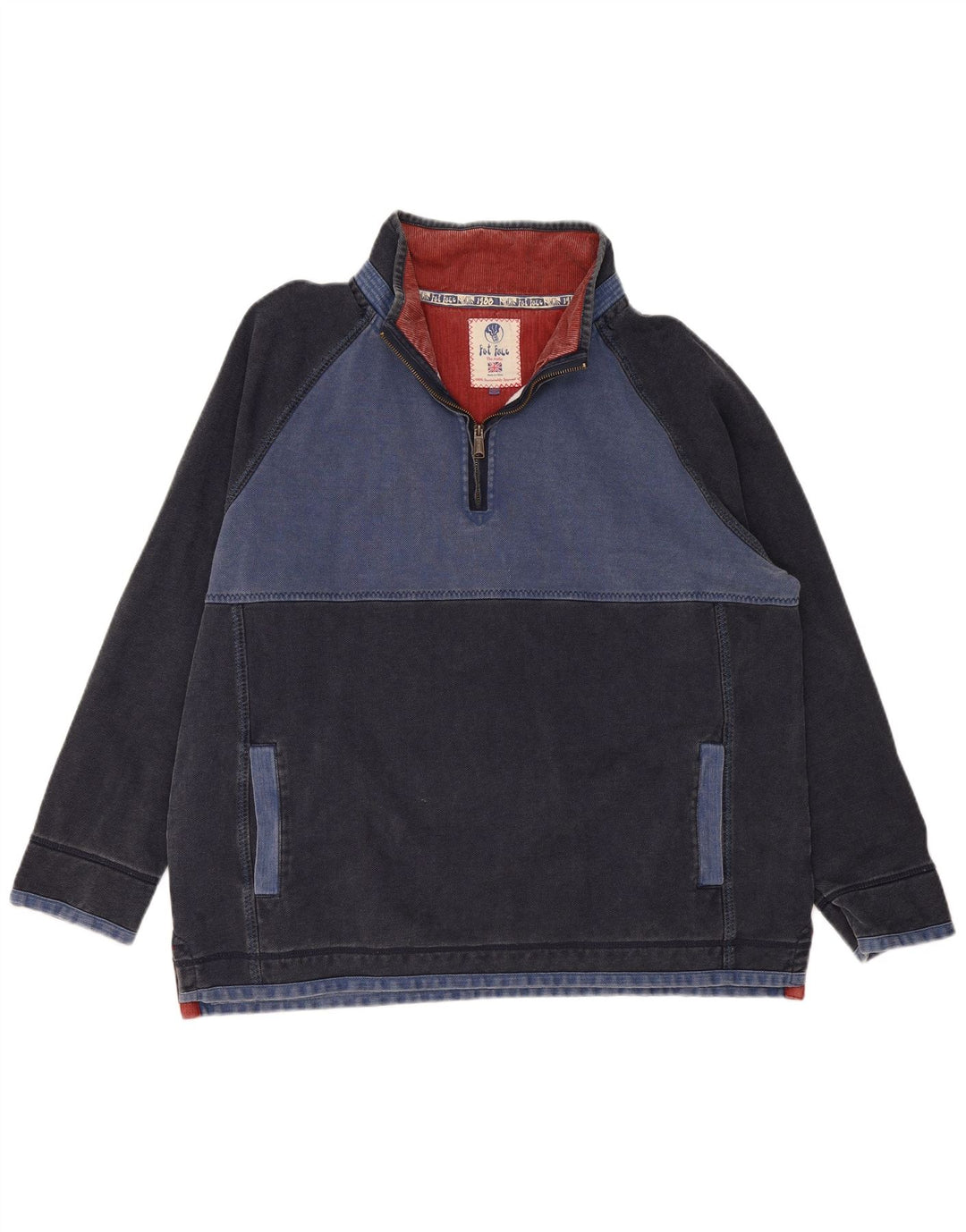 Felpa da uomo con collo con zip Fat Face Maglione 2XL cotone blu navy