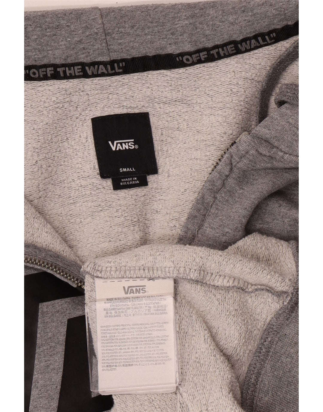 Felpa con cappuccio e zip grafica da uomo di Vans piccola in cotone grigio