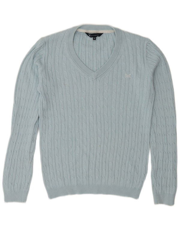 Crew Clothing Maglione da donna con scollo a V UK 10 Piccolo cotone blu