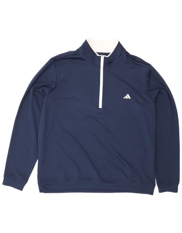 Felpa Adidas da uomo con zip e collo, maglione XL, blu navy in poliestere