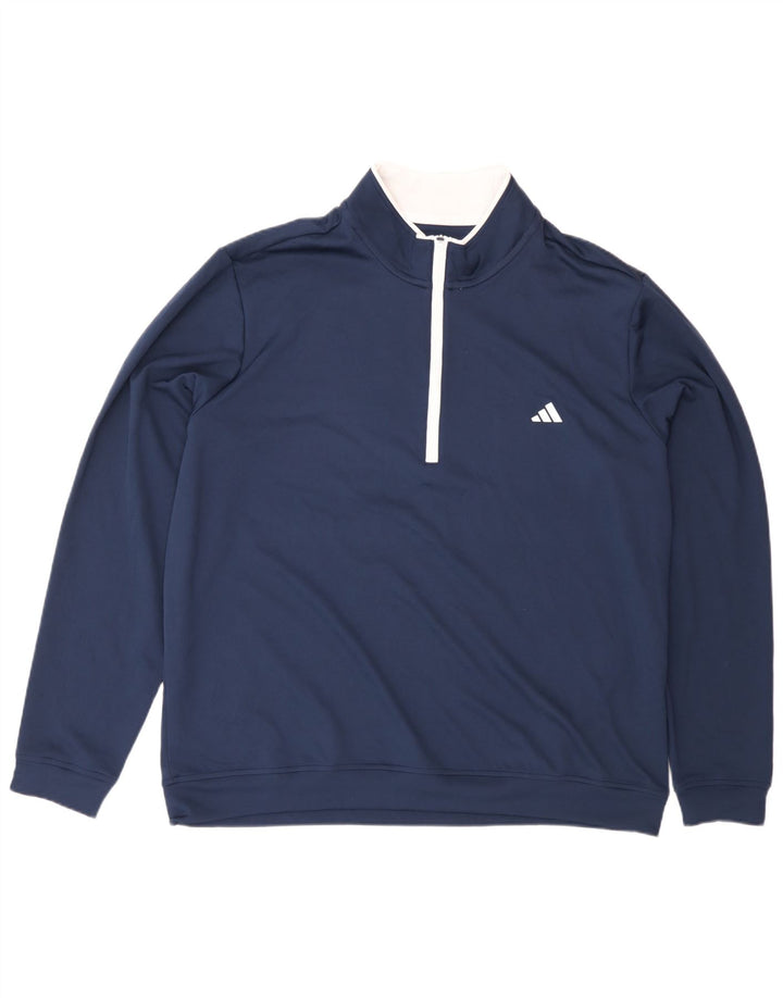 Felpa Adidas da uomo con zip e collo, maglione XL, blu navy in poliestere