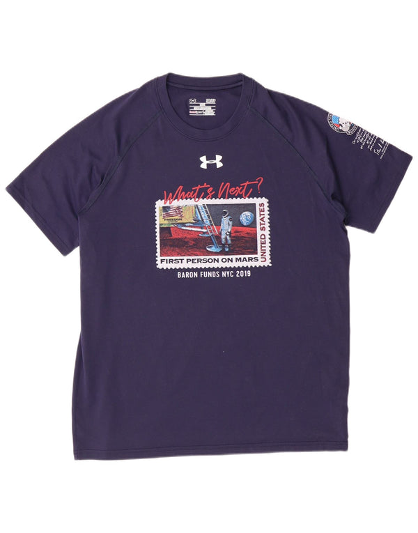 UNDER ARMOUR T-shirt grafica ampia da uomo Top piccolo in poliestere blu navy