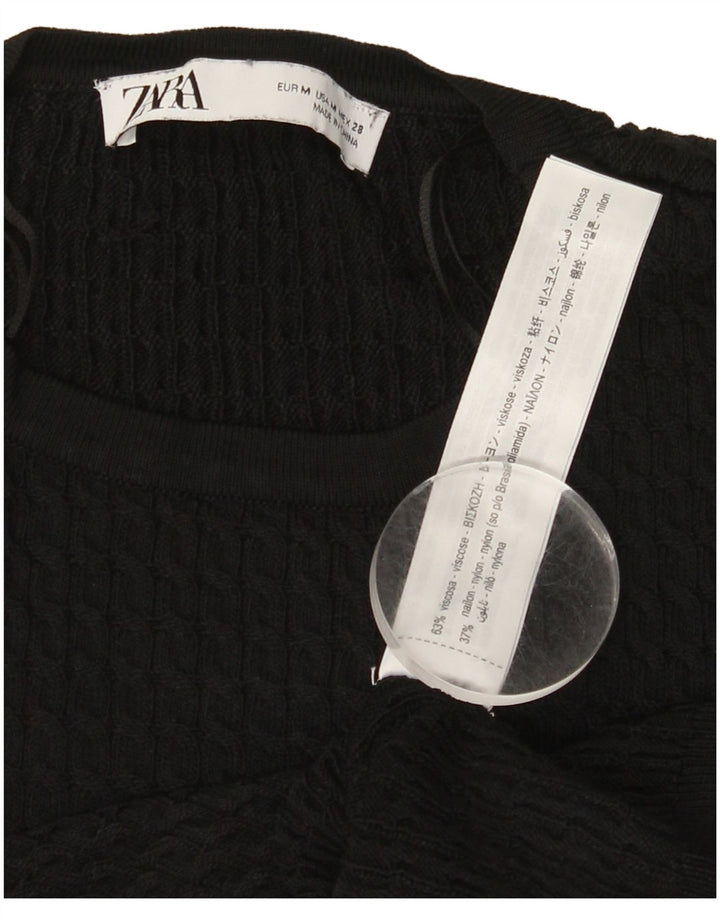 ZARA Womens Crop Crew Neck Jumper Sweater UK 12 Medium Black Viscose