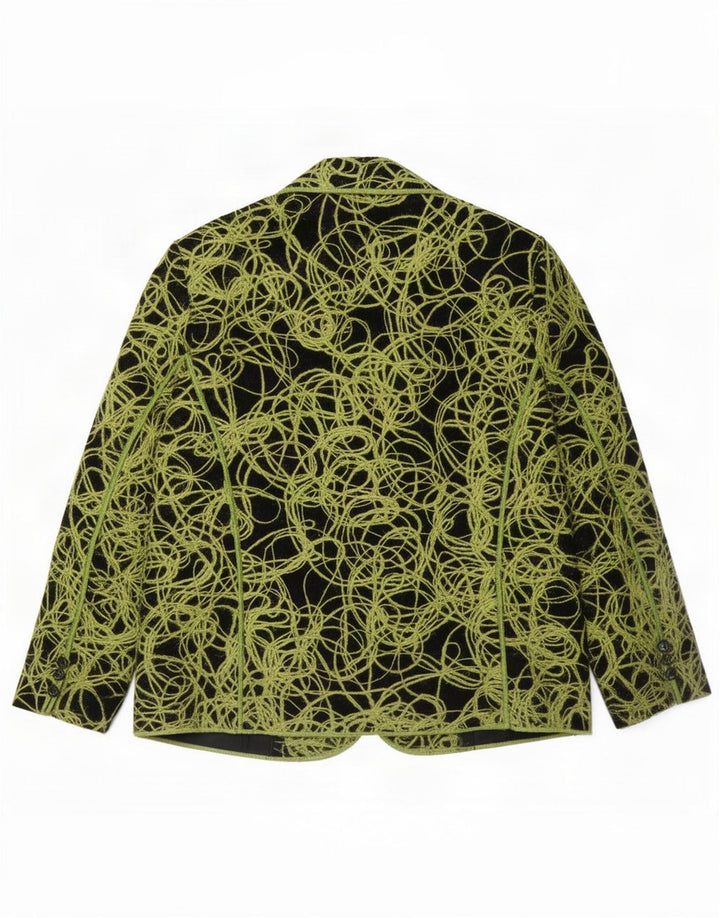 Giacca blazer da donna a 3 bottoni con motivo astratto UK 18 XL lana verde