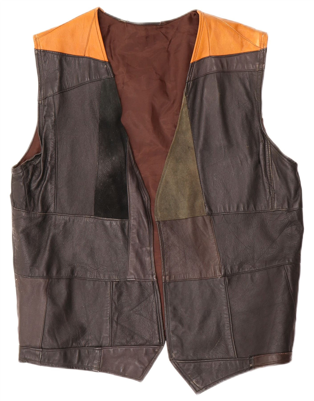 Gilet in pelle da uomo vintage piccolo color block nero