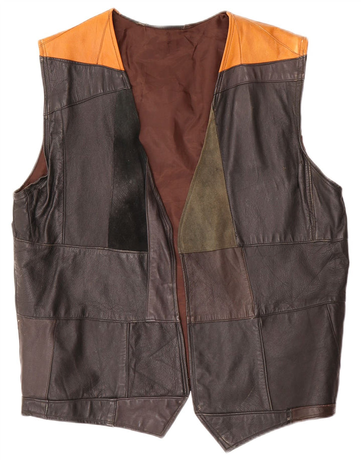 Gilet in pelle da uomo vintage piccolo color block nero