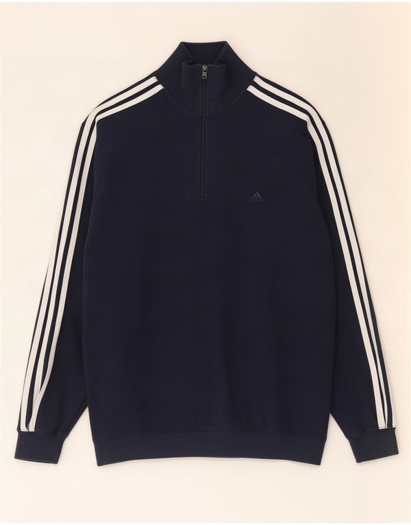 Felpa Adidas da uomo con zip e collo, UK 34/36, piccola, in cotone blu navy