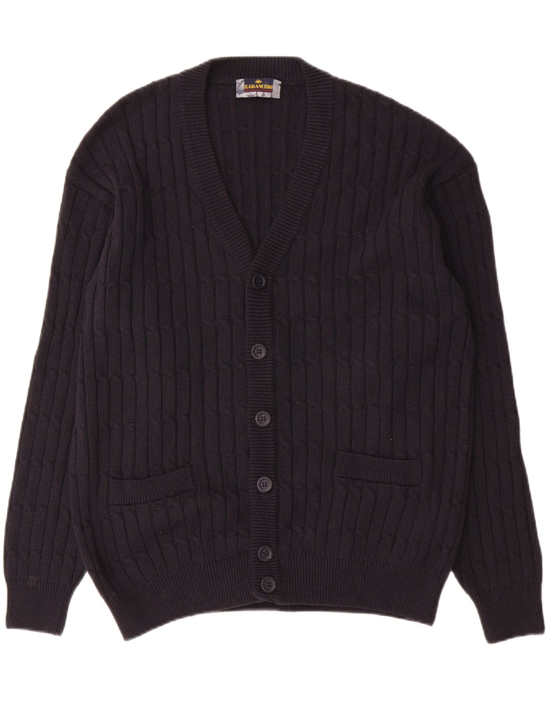 Maglione cardigan da uomo Il Granchio grande in cotone blu navy