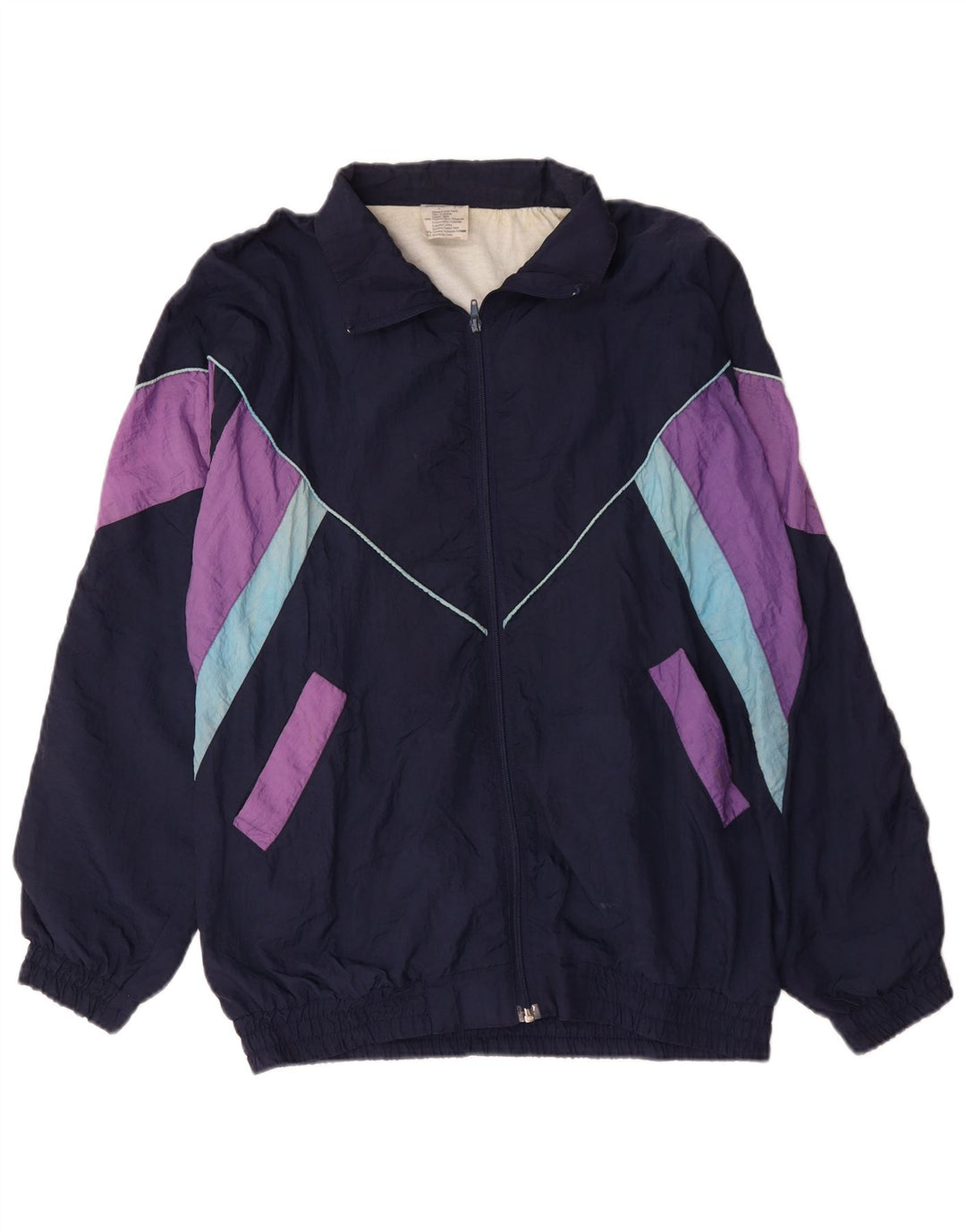 Giacca da ginnastica vintage da uomo XL in poliammide color block blu navy