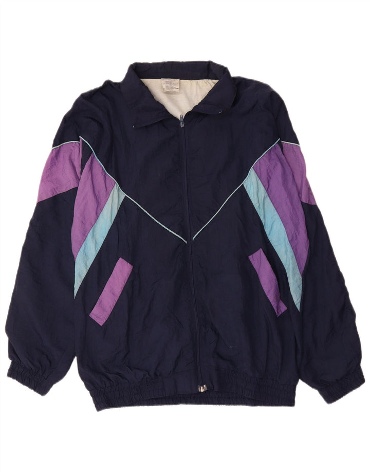 Giacca da ginnastica vintage da uomo XL in poliammide color block blu navy