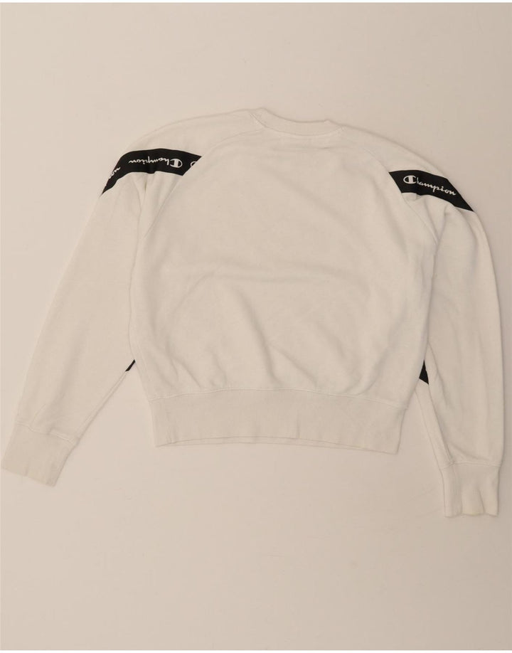 CHAMPION Womens Graphic Sweatshirt Jumper UK 14 Medium White Colourblock Vintage Champion and Second-Hand Champion from Messina Hembry 