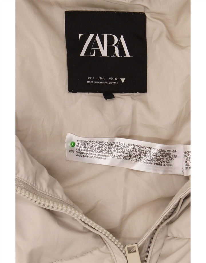 Giacca imbottita con cappuccio da donna Zara UK 16 grande poliestere bianco