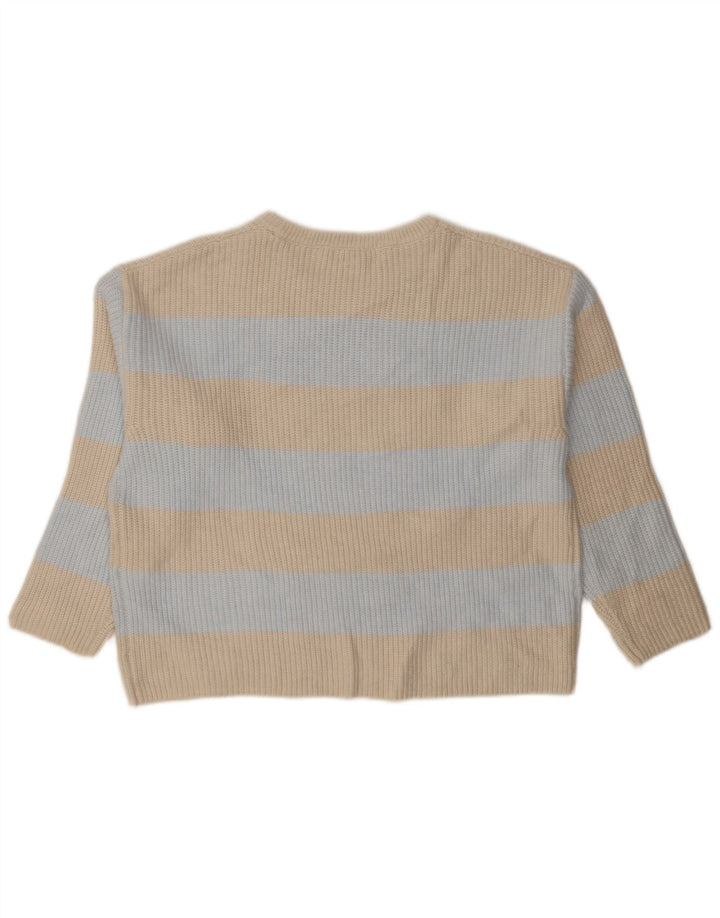 Maglione maglione girocollo da donna Marks & Spencer UK 14 a righe beige medio