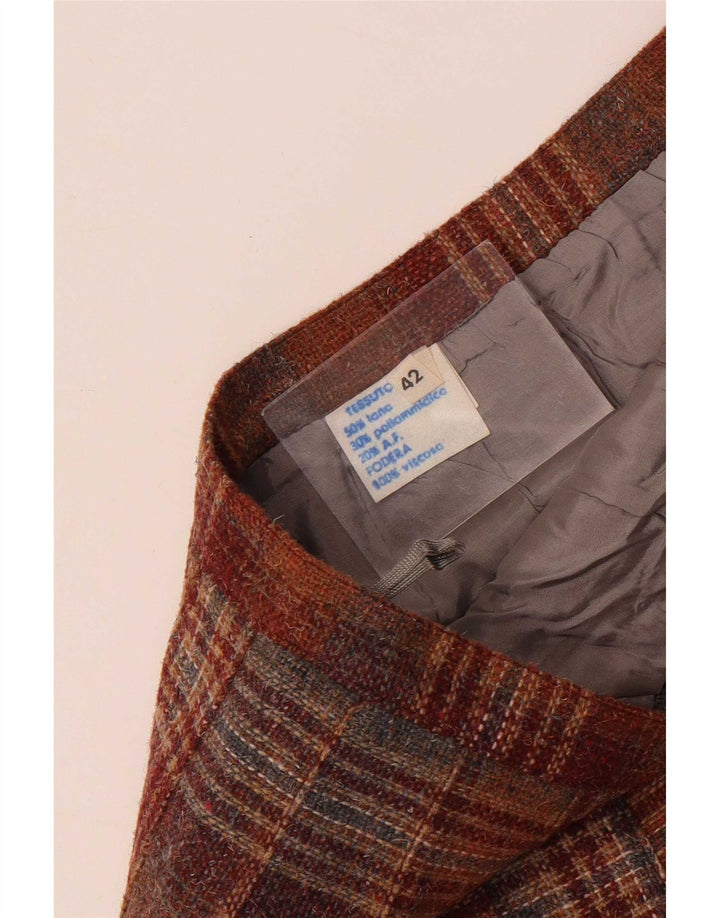 Gonna a pieghe vintage da donna IT 42 media W26 lana a quadri marrone