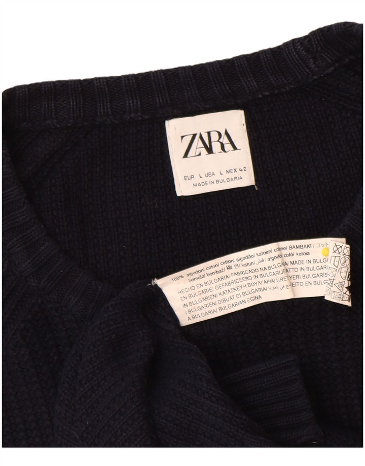 Maglione maglione girocollo da uomo Zara grande in cotone blu navy