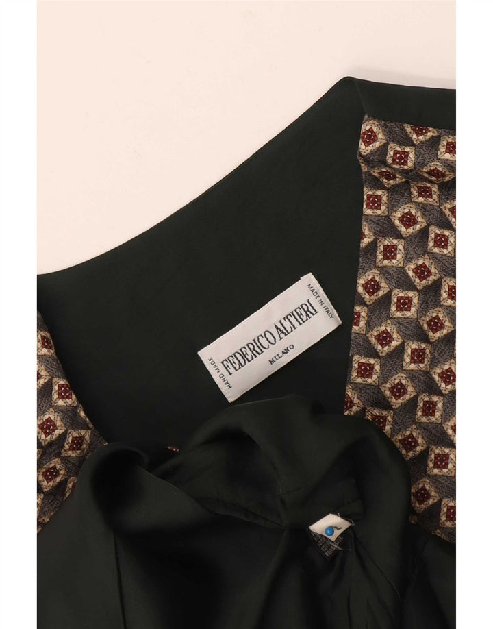 Gilet vintage da uomo dalla vestibilità classica, grande, in seta geometrica marrone