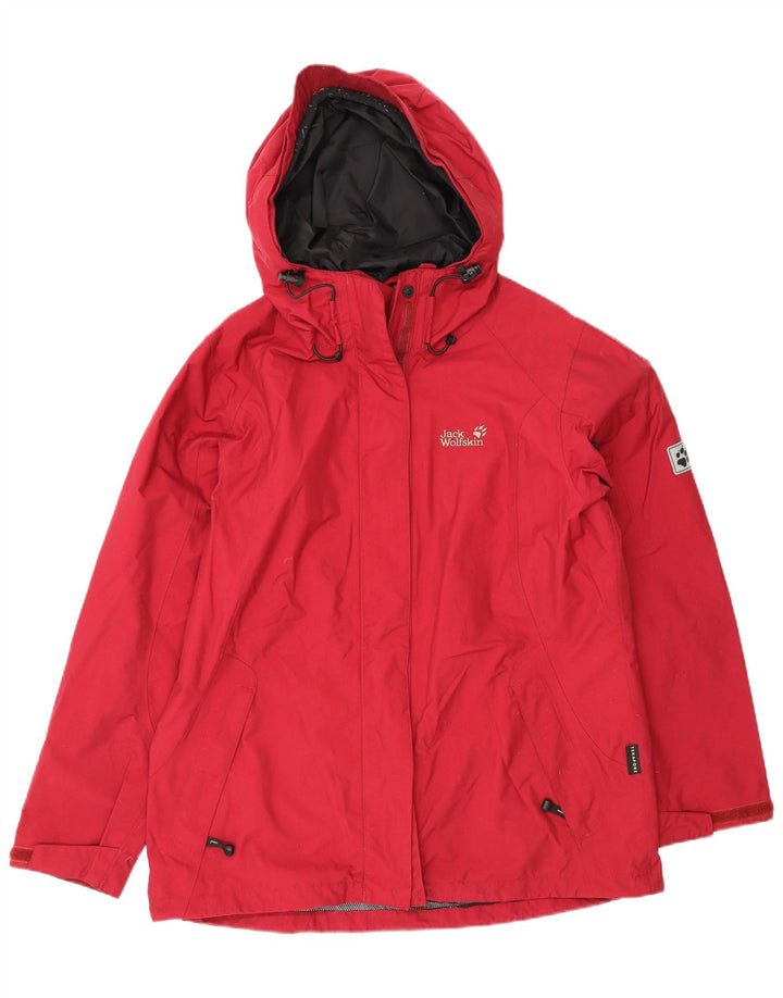Giacca antipioggia con cappuccio da donna Jack Wolfskin UK 14/16 Large Rosso Poliammide