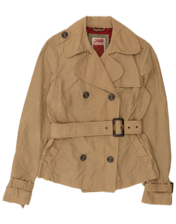 Trench corto da donna Playlife UK 10 piccolo cotone beige