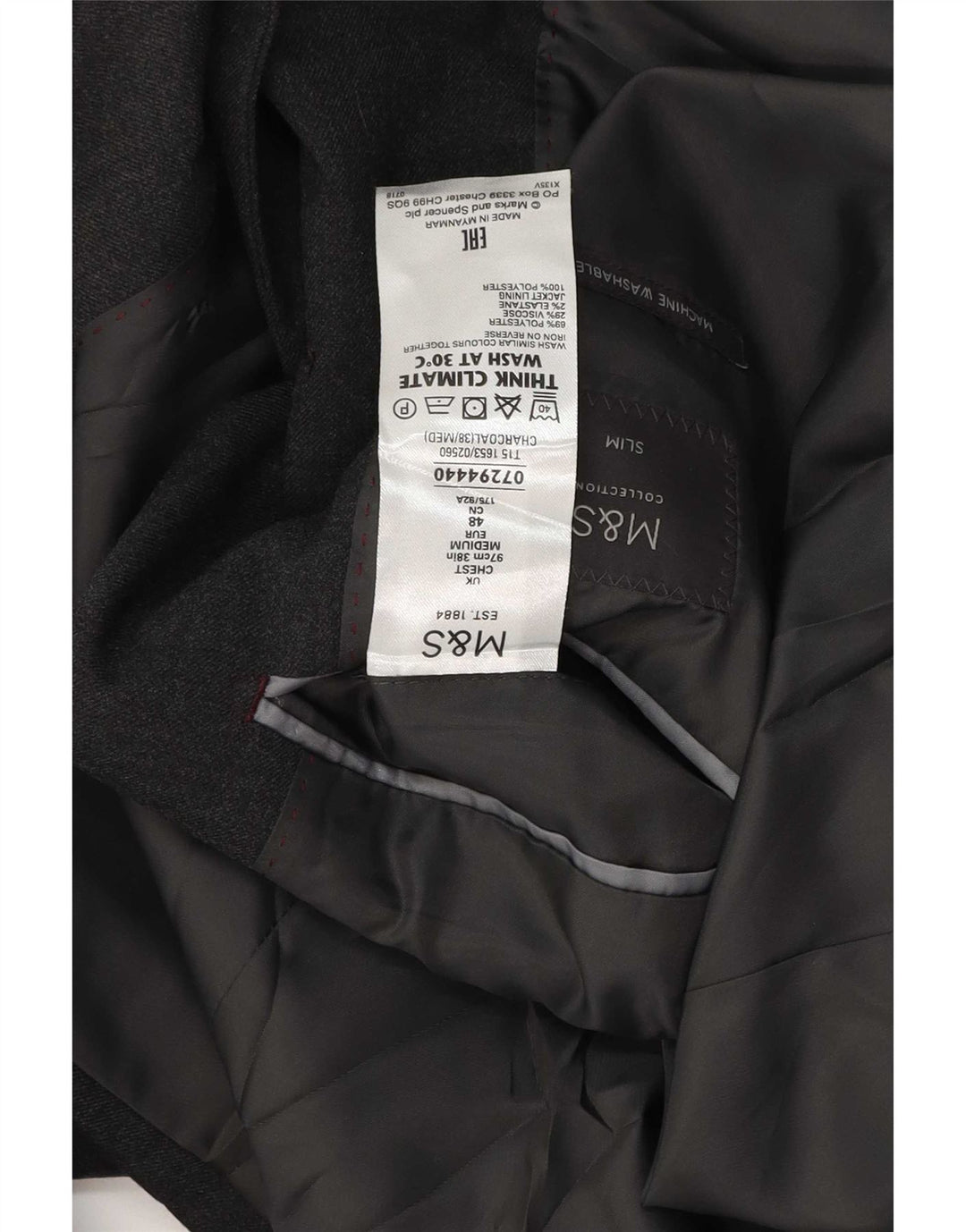 Giacca blazer slim fit da uomo Marks & Spencer a 2 bottoni UK 38 Lana grigio medio