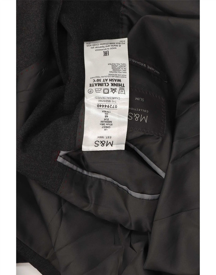 Giacca blazer slim fit da uomo Marks & Spencer a 2 bottoni UK 38 Lana grigio medio