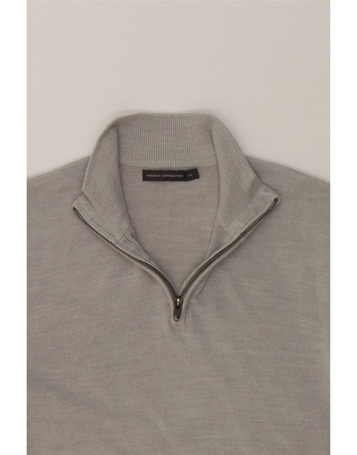 FRENCH CONNECTION Mens Zip Neck Jumper Sweater Medium Grey Acrylic Vintage French Connection and Second-Hand French Connection from Messina Hembry 