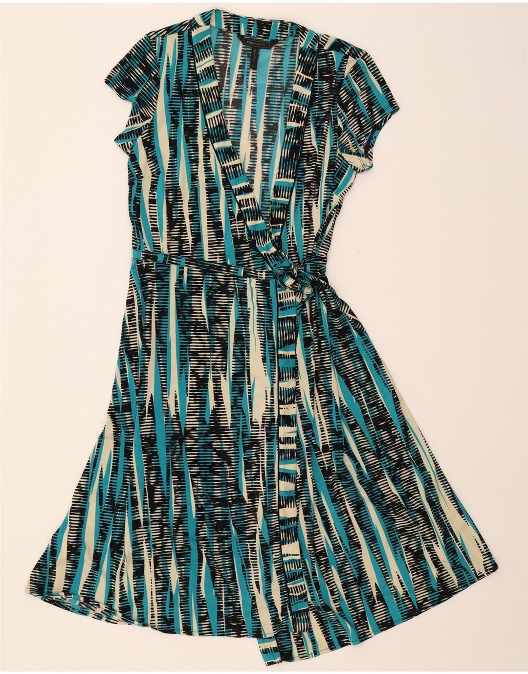BCBGMAXAZRIA Womens Wrap Dress UK 12 Medium Blue Striped Polyester Vintage BCBGMAXAZRIA and Second-Hand BCBGMAXAZRIA from Messina Hembry 