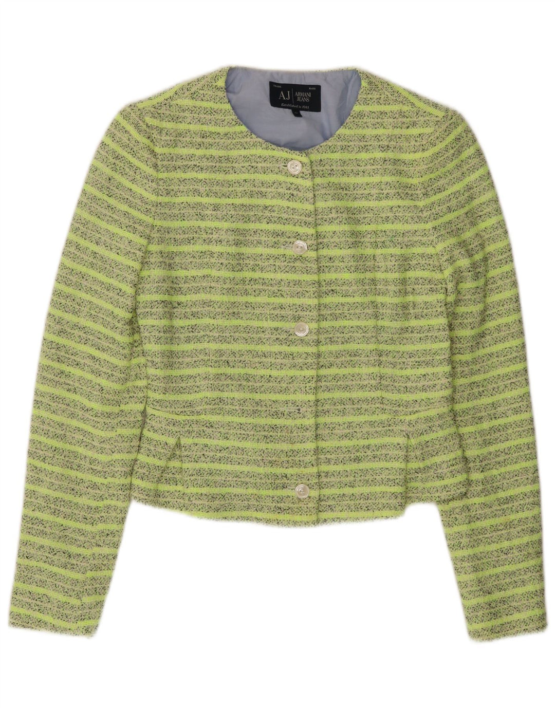 ARMANI JEANS Giacca da donna corta a 5 bottoni IT 42 Verde medio a righe