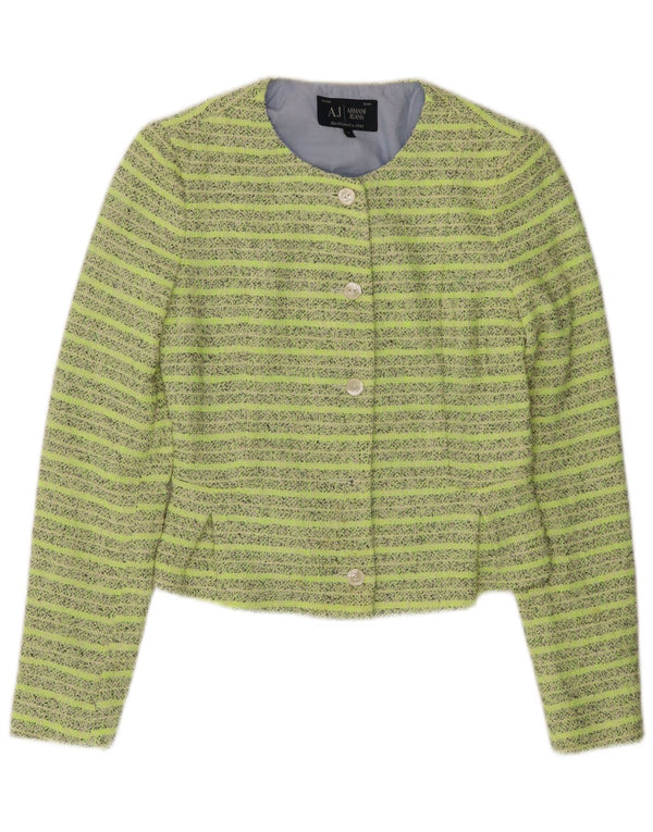 ARMANI JEANS Giacca da donna corta a 5 bottoni IT 42 Verde medio a righe