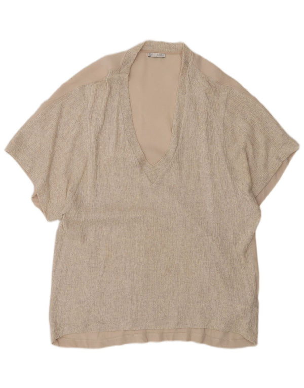 Top tunica oversize da donna Zara UK 10 piccolo poliestere beige