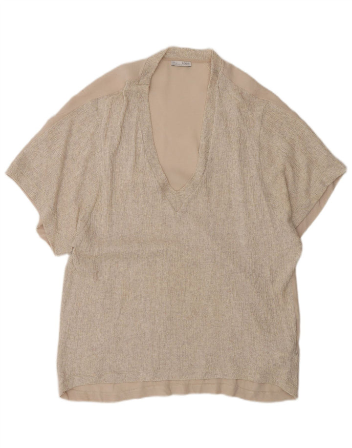 Top tunica oversize da donna Zara UK 10 piccolo poliestere beige