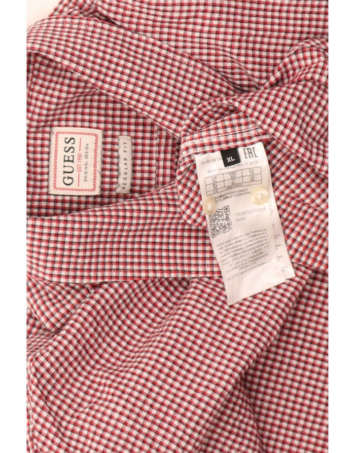 Guess Camicia da uomo vestibilità regolare XL Cotone a quadri rosso