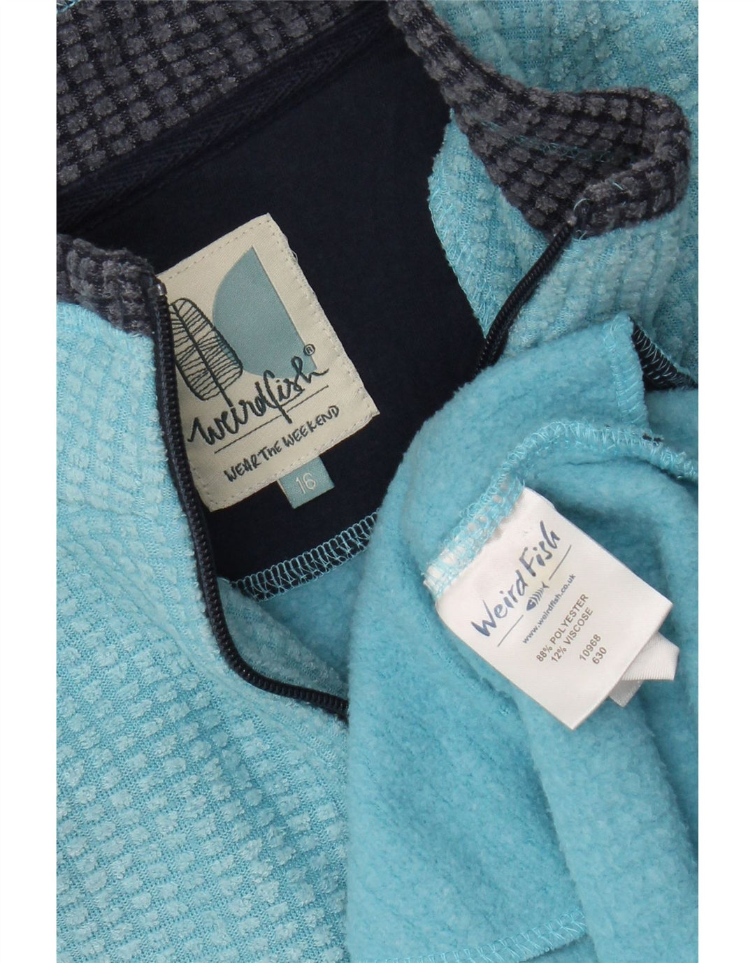 Maglione in pile da donna con collo con zip Weird Fish UK 16 grande poliestere blu