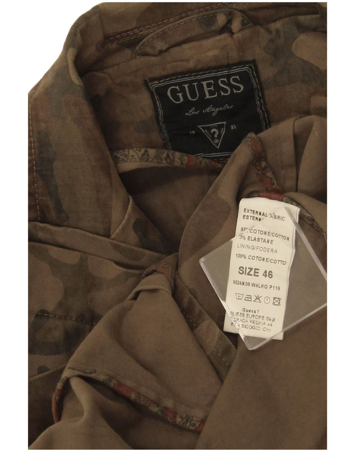 Guess Giacca Blazer da Uomo a 3 Bottoni IT 46 Piccola in Cotone Mimetico Marrone