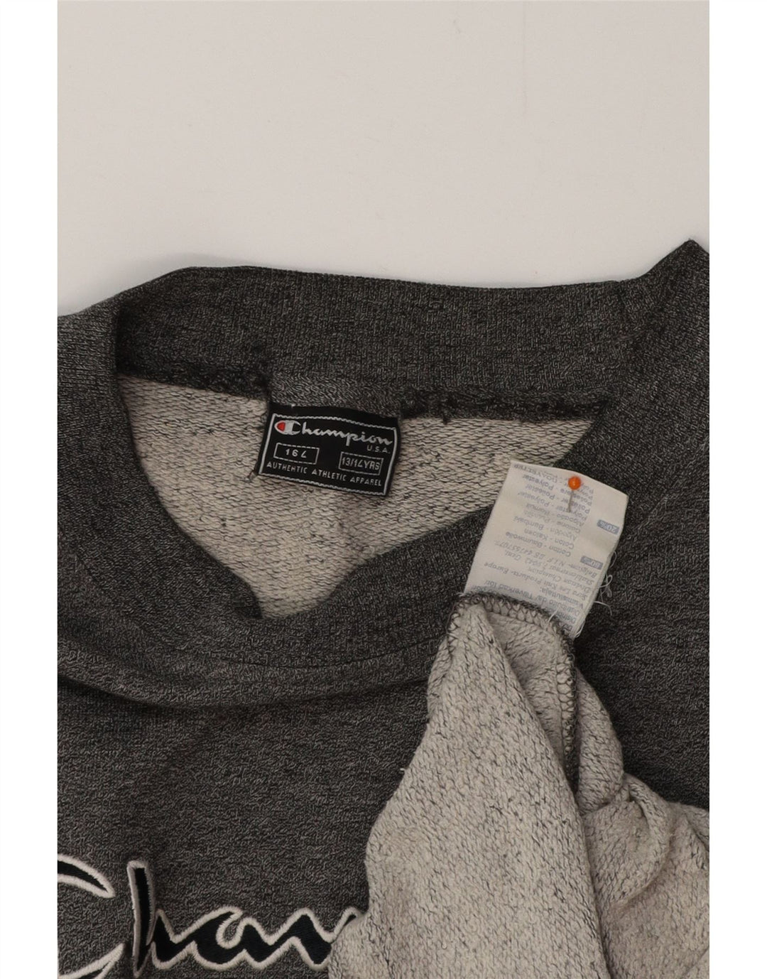 CHAMPION Boys Graphic Sweatshirt Jumper 13-14 Years Grey Cotton Vintage Champion and Second-Hand Champion from Messina Hembry 
