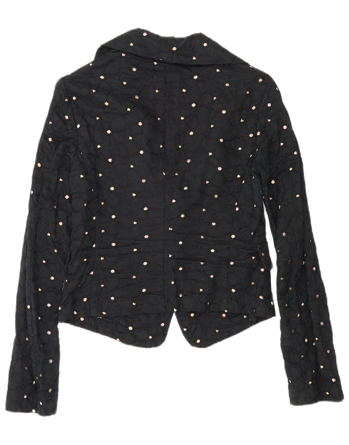 Giacca blazer a 2 bottoni corta da donna Benetton IT 42 media nera maculata