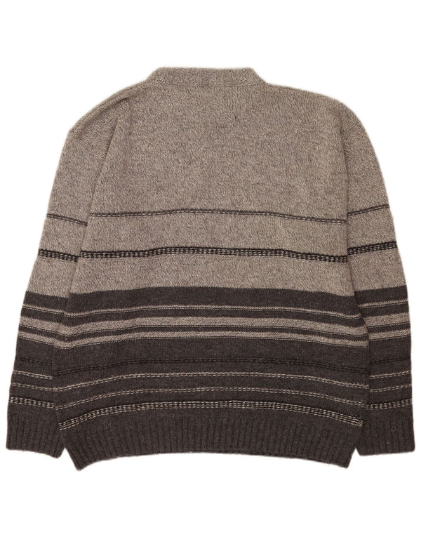 Maglione maglione girocollo da uomo vintage in lana a righe grigie XL