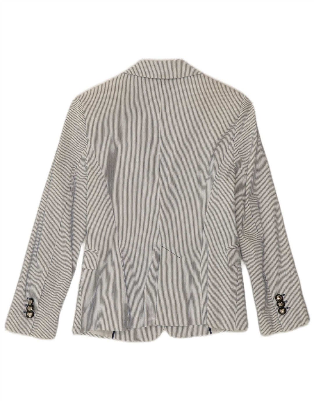 Giacca blazer a 1 bottone da donna Zara UK 10 piccola cotone gessato bianco