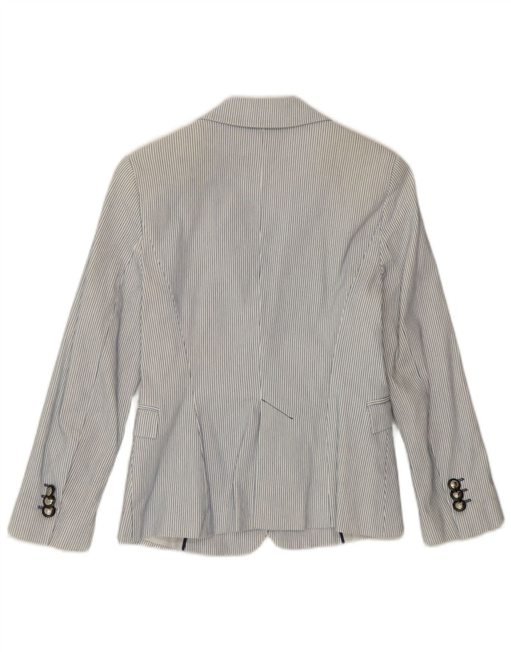 Giacca blazer a 1 bottone da donna Zara UK 10 piccola cotone gessato bianco