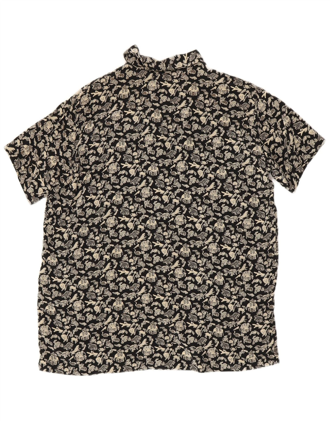 Camicia a maniche corte da donna VINTAGE IT 42 stampa animalier nera media