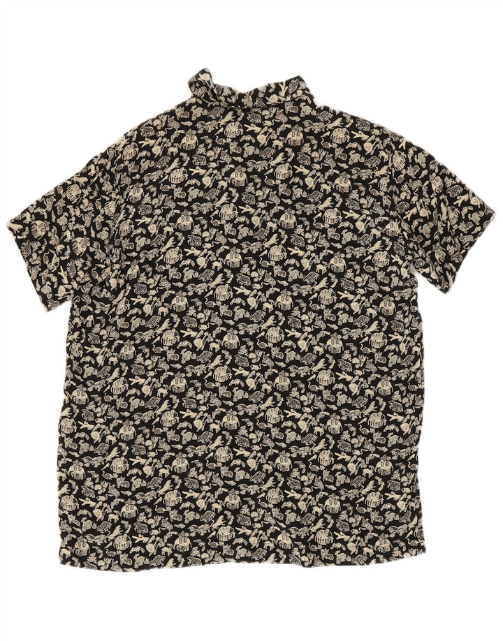Camicia a maniche corte da donna VINTAGE IT 42 stampa animalier nera media