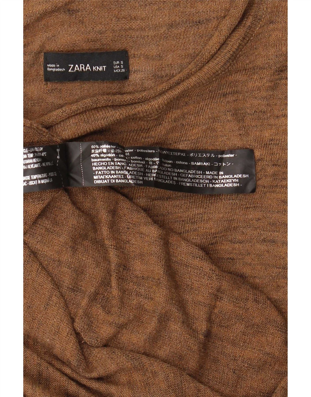 Abito maglione asimmetrico da donna Zara UK 10 piccolo poliestere marrone