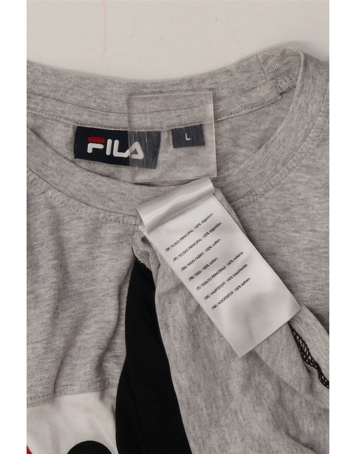 T-shirt grafica da uomo Fila Top Large in cotone color block grigio