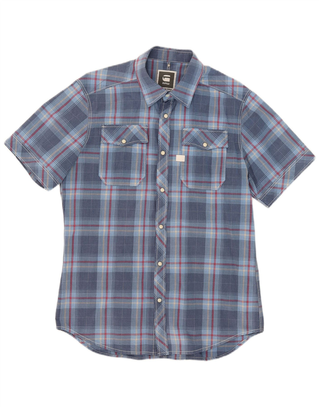 Camicia a maniche corte da uomo G-Star in cotone a quadri blu grandi