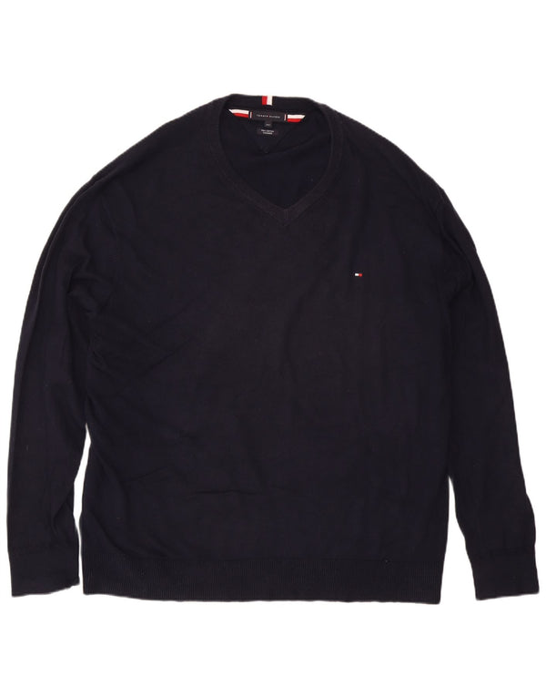 Maglione maglione alto con scollo a V da uomo Tommy Hilfiger 3XL cotone blu navy