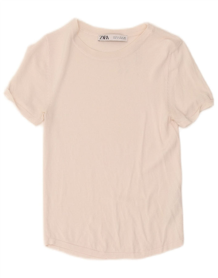 T-shirt corta da donna Zara UK 8 piccola in viscosa bianca