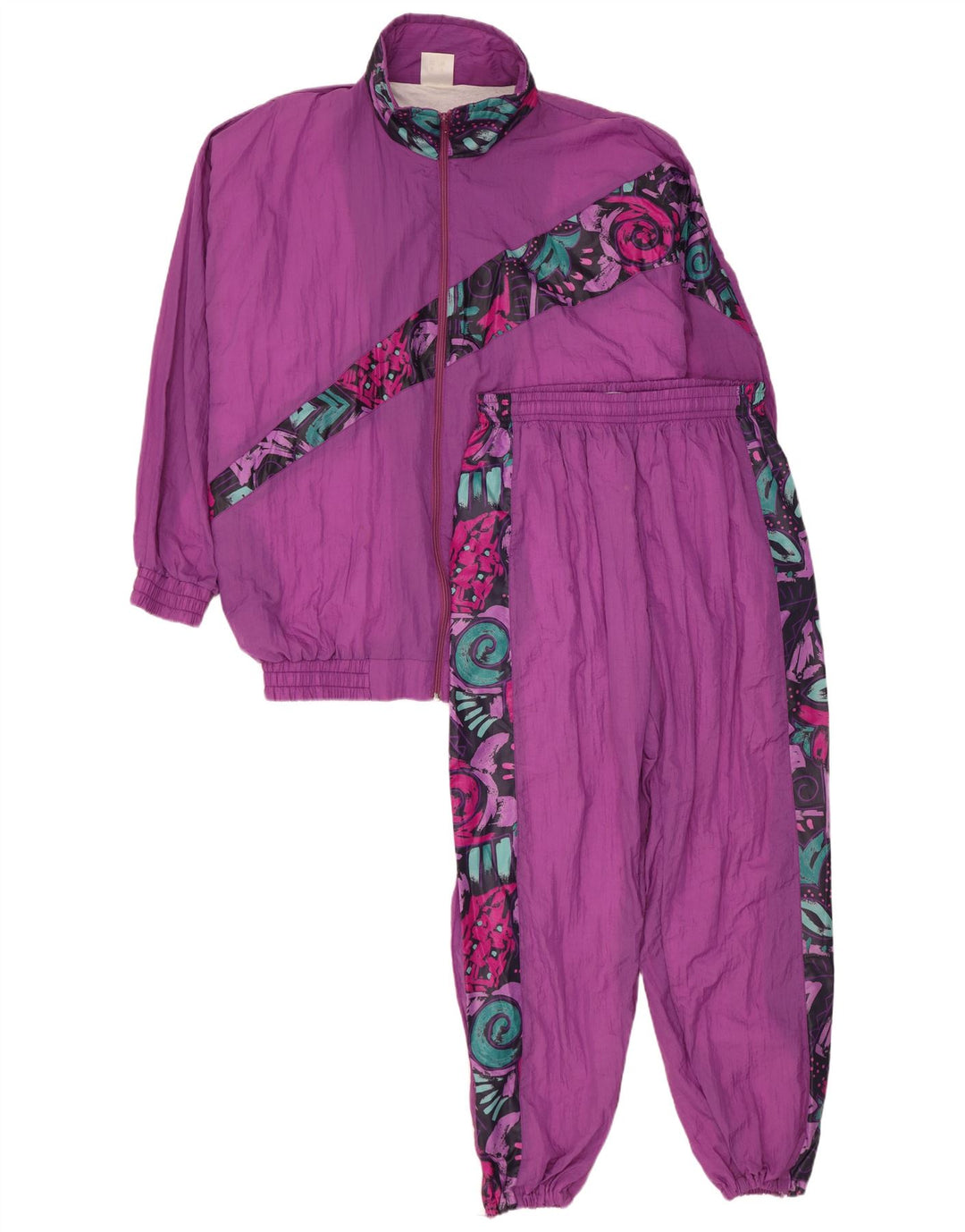 Tuta intera oversize da donna vintage UK 16 Grande nylon geometrico viola