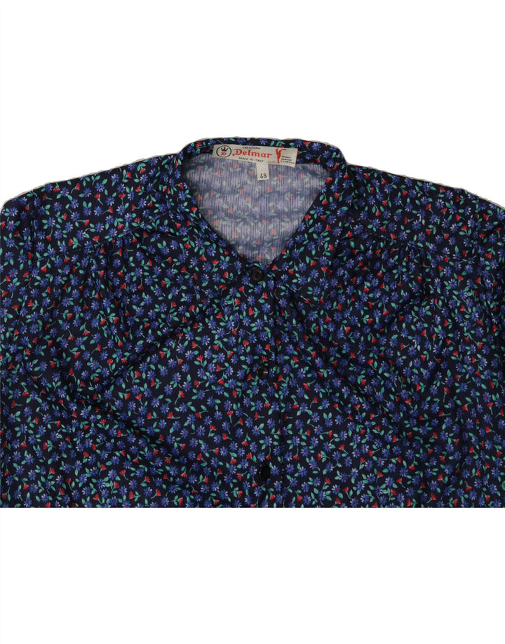 VINTAGE Womens Shirt IT 48 XL Navy Blue Floral Polyester Vintage Vintage and Second-Hand Vintage from Messina Hembry 