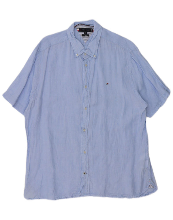Camicia slim fit a maniche corte da uomo Tommy Hilfiger 2XL lino blu