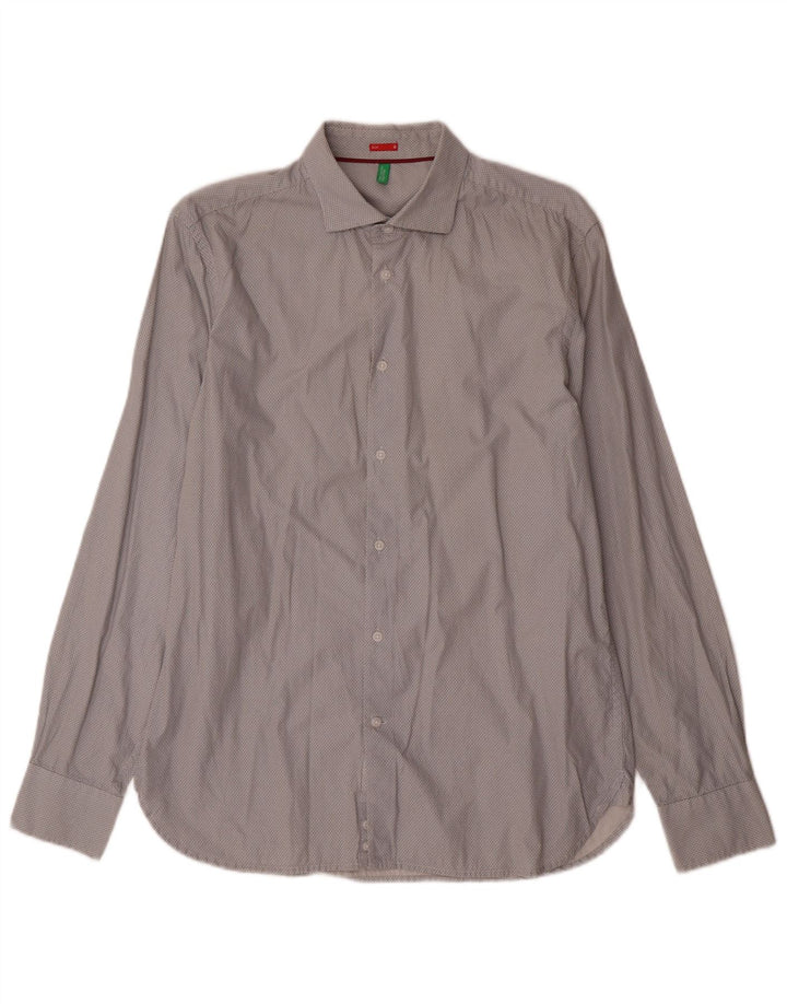 Camicia da uomo slim fit BENETTON grande in cotone geometrico grigio
